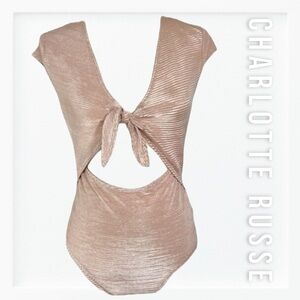 Charlotte Russe Shimmer Champagne Gold Cutout Bodysuit Sz M